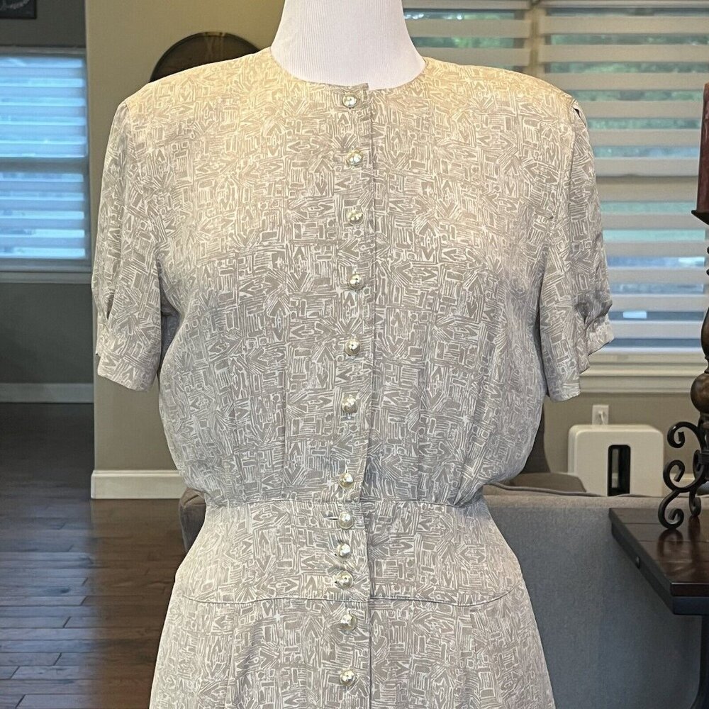Liz Claiborne Dress 8 Petite VTG 90's Shoulder Pads Button Front Wide Waistband - Picture 3 of 16